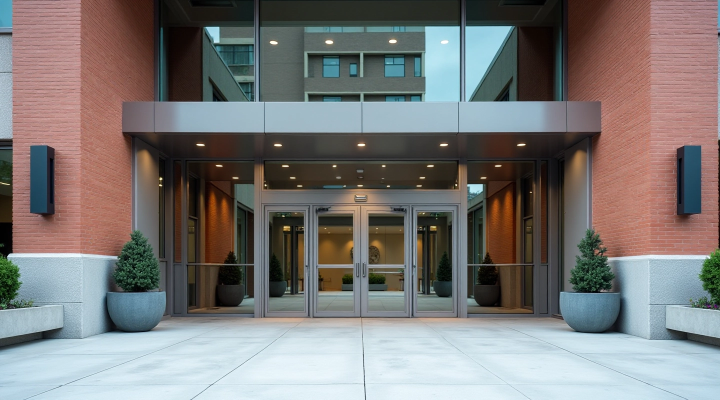 City hall building entrance with glass doors and modern architecture in Ottawa